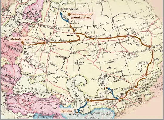 The journey from Mołodeczno to Pahlevi